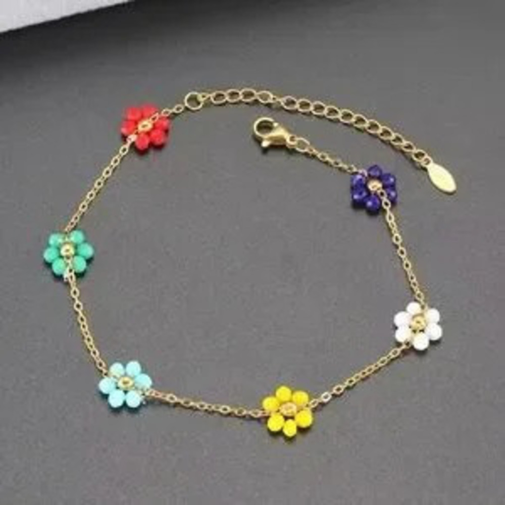 Multicolor Beaded Flower Bracelet